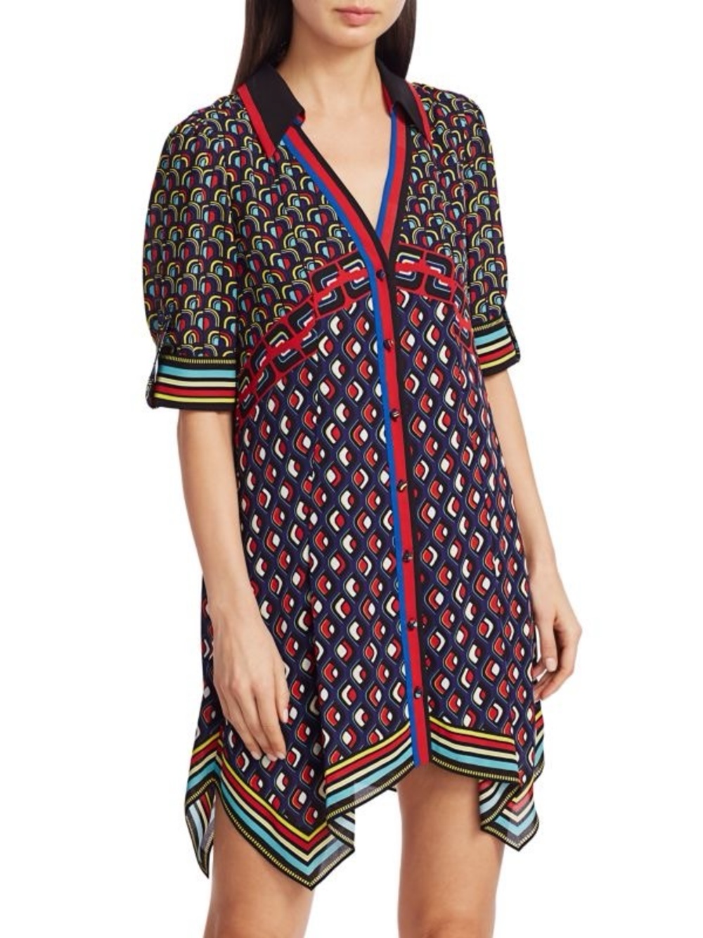 NWT $395 Alice And Olivia Connor Handkerchief Hem Shirtdress
